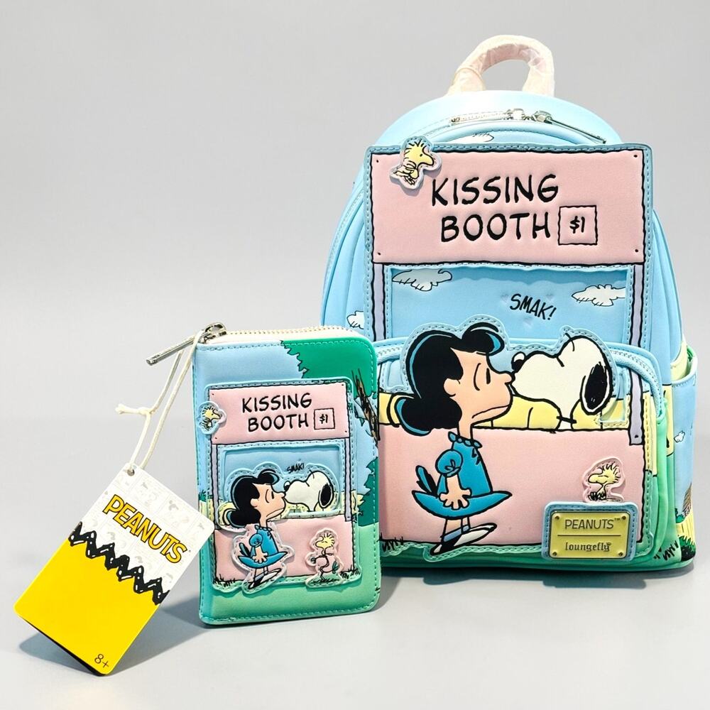 Loungefly Peanuts Lucy Snoopy Kissing Booth Mini Backpack & Wallet NWT